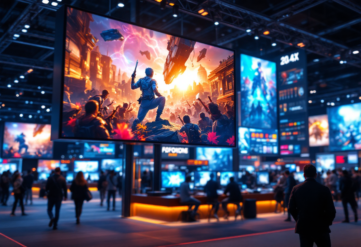 Stand di elettronica e video games a Enada Primavera 2025