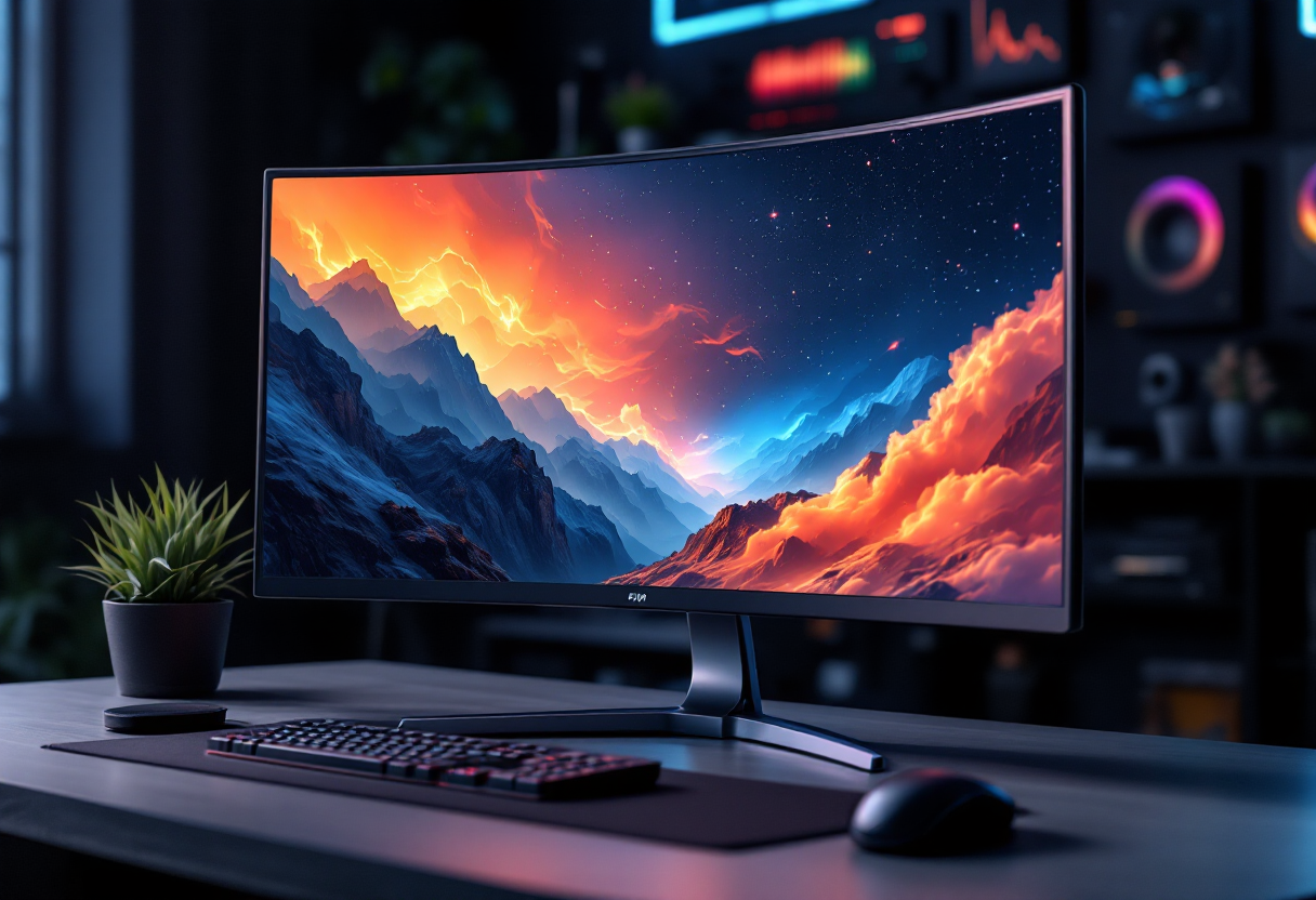 Monitor gaming curvo ASUS TUF Gaming VG27VQ3B in uso